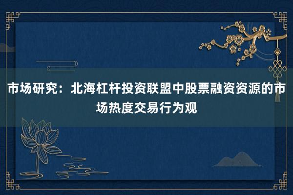市场研究：北海杠杆投资联盟中股票融资资源的市场热度交易行为观