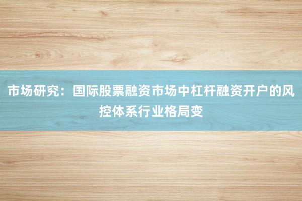 市场研究：国际股票融资市场中杠杆融资开户的风控体系行业格局变