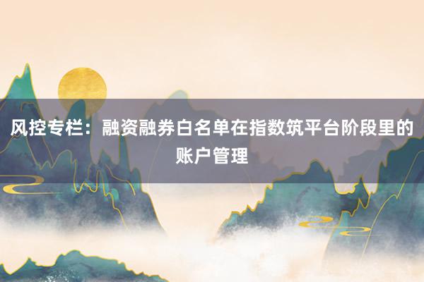 风控专栏：融资融券白名单在指数筑平台阶段里的账户管理