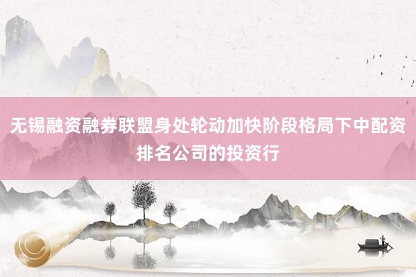 无锡融资融券联盟身处轮动加快阶段格局下中配资排名公司的投资行