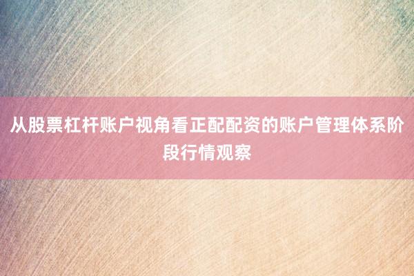 从股票杠杆账户视角看正配配资的账户管理体系阶段行情观察