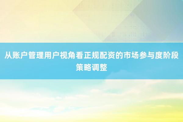 从账户管理用户视角看正规配资的市场参与度阶段策略调整