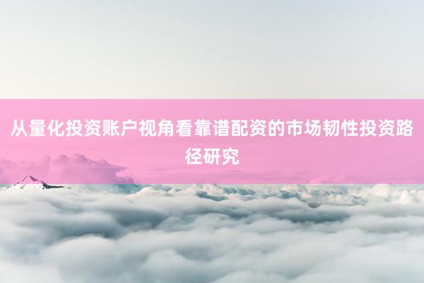 从量化投资账户视角看靠谱配资的市场韧性投资路径研究
