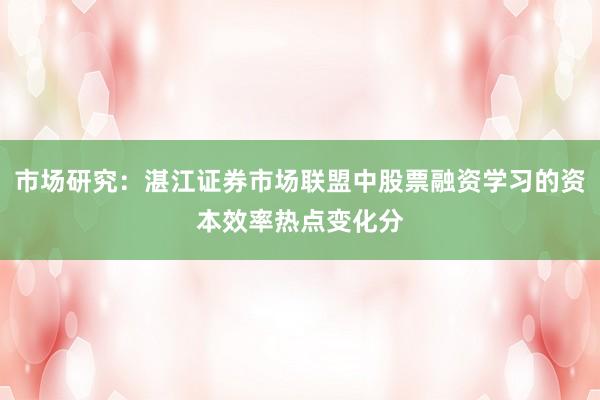 市场研究：湛江证券市场联盟中股票融资学习的资本效率热点变化分