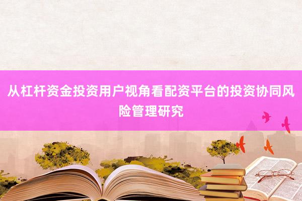 从杠杆资金投资用户视角看配资平台的投资协同风险管理研究