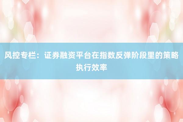 风控专栏：证券融资平台在指数反弹阶段里的策略执行效率