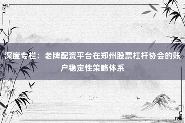 深度专栏：老牌配资平台在郑州股票杠杆协会的账户稳定性策略体系