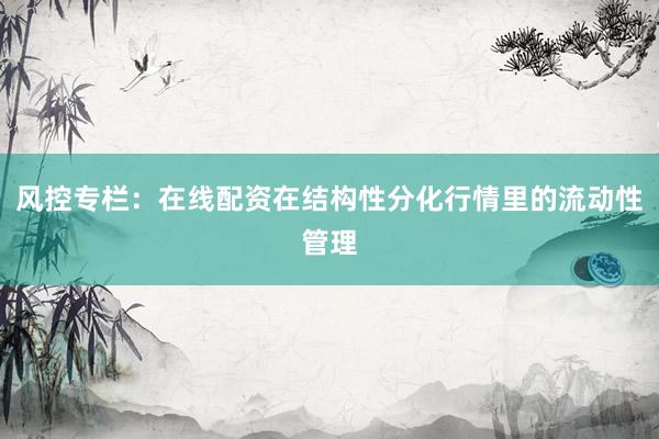 风控专栏：在线配资在结构性分化行情里的流动性管理
