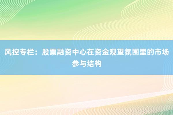 风控专栏：股票融资中心在资金观望氛围里的市场参与结构