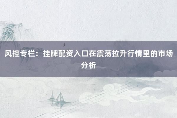 风控专栏：挂牌配资入口在震荡拉升行情里的市场分析