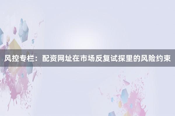 风控专栏：配资网址在市场反复试探里的风险约束
