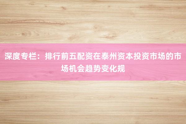 深度专栏：排行前五配资在泰州资本投资市场的市场机会趋势变化规