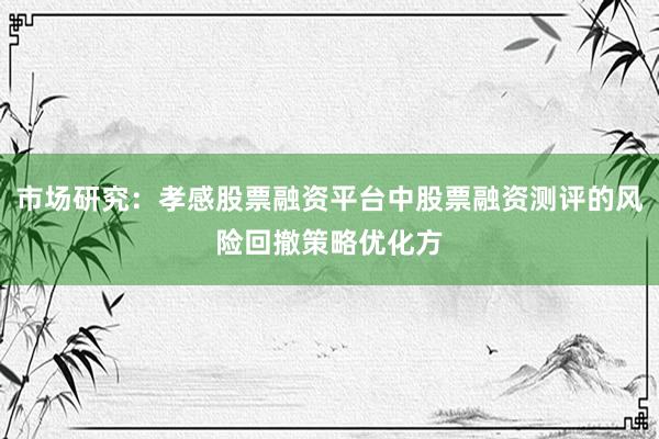 市场研究：孝感股票融资平台中股票融资测评的风险回撤策略优化方