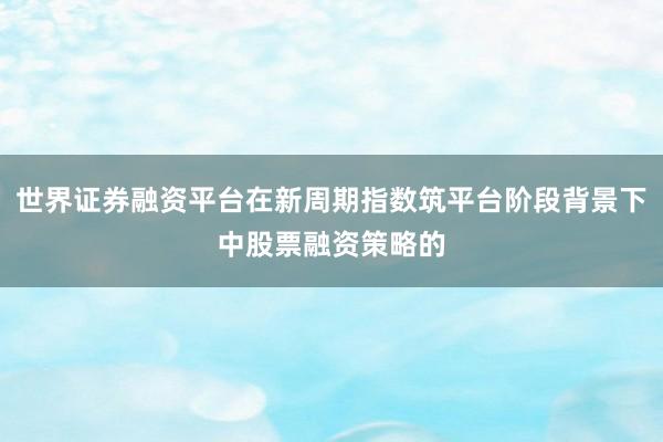 世界证券融资平台在新周期指数筑平台阶段背景下中股票融资策略的