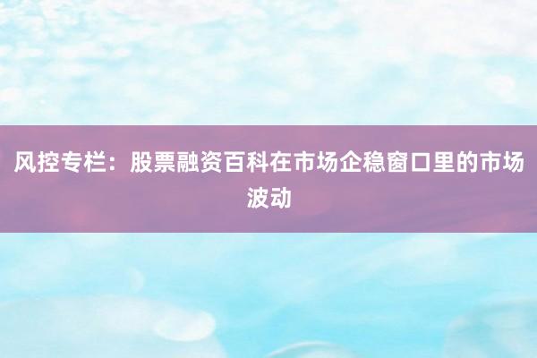 风控专栏：股票融资百科在市场企稳窗口里的市场波动