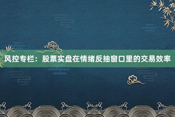风控专栏：股票实盘在情绪反抽窗口里的交易效率