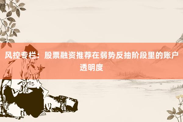 风控专栏：股票融资推荐在弱势反抽阶段里的账户透明度