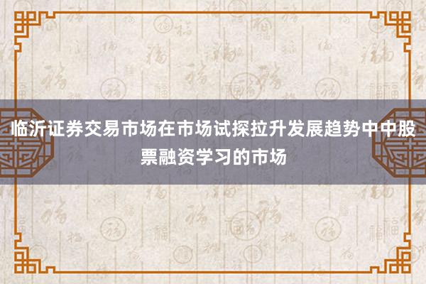 临沂证券交易市场在市场试探拉升发展趋势中中股票融资学习的市场