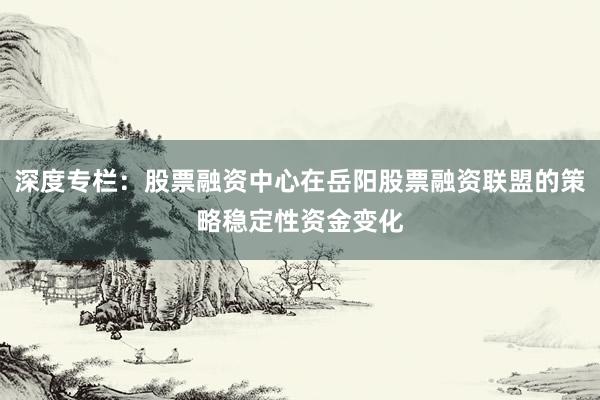 深度专栏：股票融资中心在岳阳股票融资联盟的策略稳定性资金变化