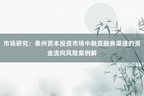 市场研究:泰州资本投资市场中融资融券渠道的资金流向风险案例解