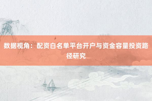 数据视角：配资白名单平台开户与资金容量投资路径研究