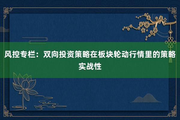 风控专栏：双向投资策略在板块轮动行情里的策略实战性