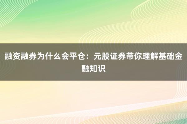 融资融券为什么会平仓:元股证券带你理解基础金融知识