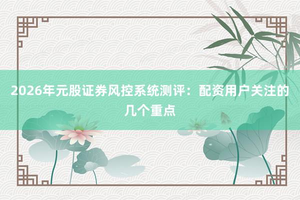 2026年元股证券风控系统测评：配资用户关注的几个重点