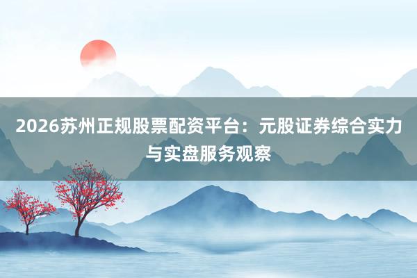 2026苏州正规股票配资平台：元股证券综合实力与实盘服务观察