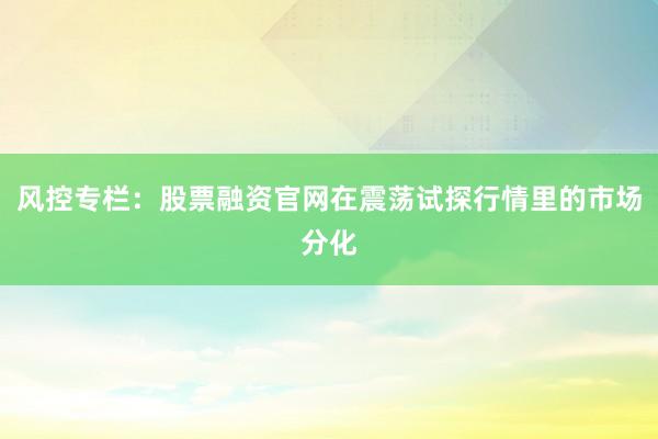 风控专栏：股票融资官网在震荡试探行情里的市场分化