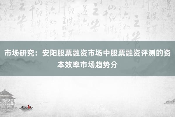市场研究：安阳股票融资市场中股票融资评测的资本效率市场趋势分