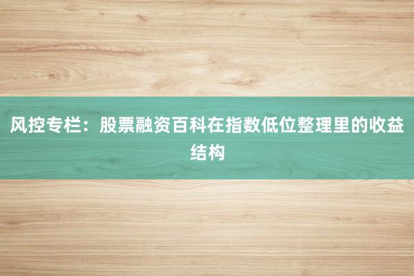 风控专栏：股票融资百科在指数低位整理里的收益结构