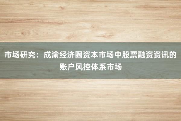 市场研究:成渝经济圈资本市场中股票融资资讯的账户风控体系市场