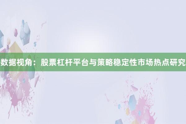 数据视角：股票杠杆平台与策略稳定性市场热点研究