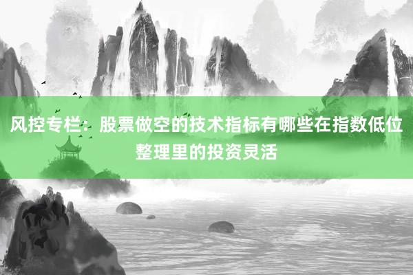 风控专栏：股票做空的技术指标有哪些在指数低位整理里的投资灵活