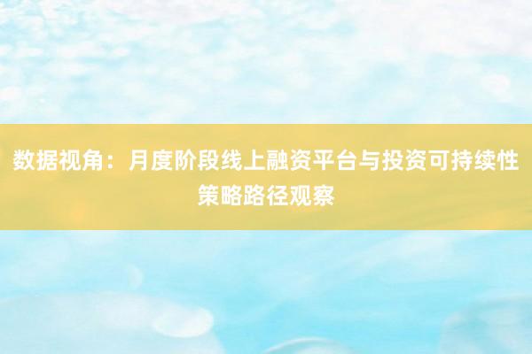 数据视角：月度阶段线上融资平台与投资可持续性策略路径观察