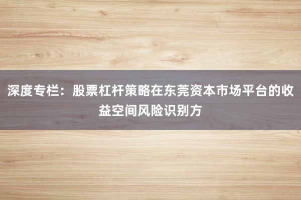 深度专栏：股票杠杆策略在东莞资本市场平台的收益空间风险识别方