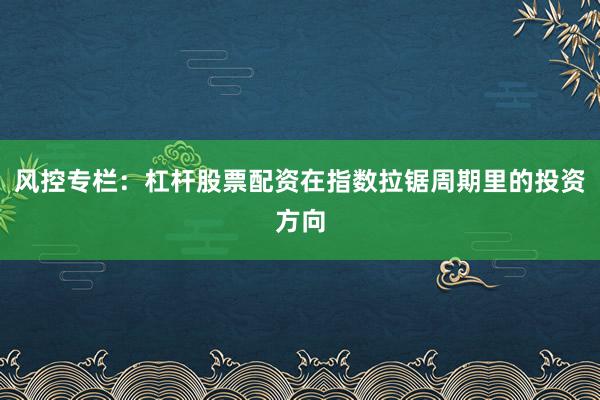 风控专栏:杠杆股票配资在指数拉锯周期里的投资方向