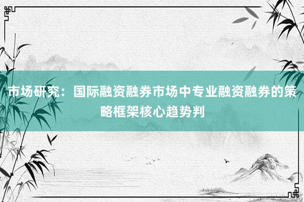 市场研究：国际融资融券市场中专业融资融券的策略框架核心趋势判