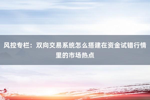 风控专栏：双向交易系统怎么搭建在资金试错行情里的市场热点
