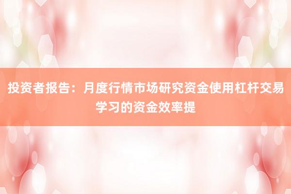 投资者报告：月度行情市场研究资金使用杠杆交易学习的资金效率提