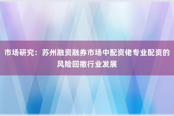 市场研究：苏州融资融券市场中配资佬专业配资的风险回撤行业发展