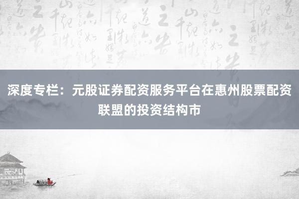 深度专栏:元股证券配资服务平台在惠州股票配资联盟的投资结构市