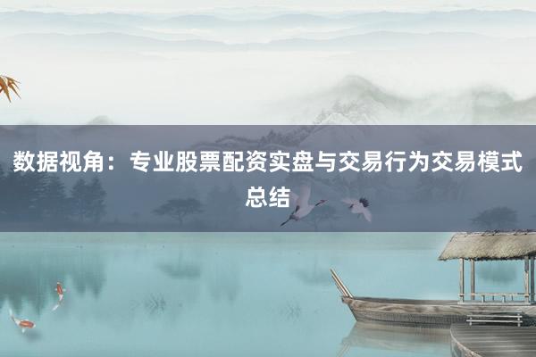 数据视角：专业股票配资实盘与交易行为交易模式总结