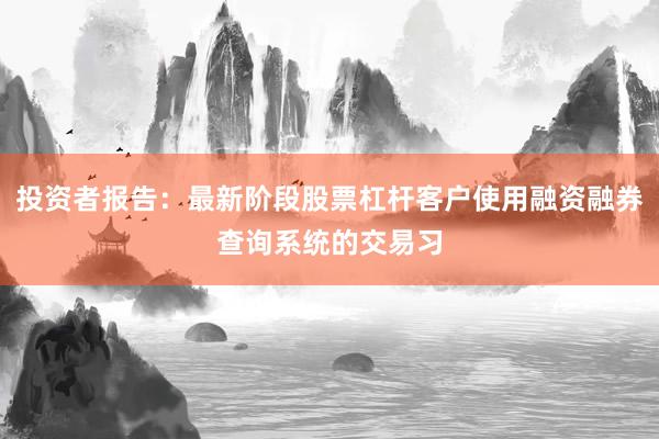 投资者报告：最新阶段股票杠杆客户使用融资融券查询系统的交易习