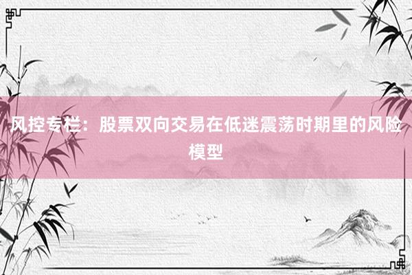 风控专栏:股票双向交易在低迷震荡时期里的风险模型