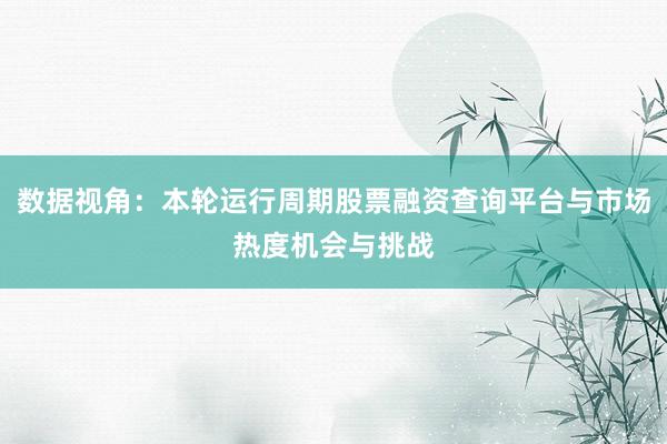 数据视角：本轮运行周期股票融资查询平台与市场热度机会与挑战