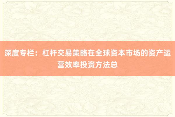 深度专栏：杠杆交易策略在全球资本市场的资产运营效率投资方法总