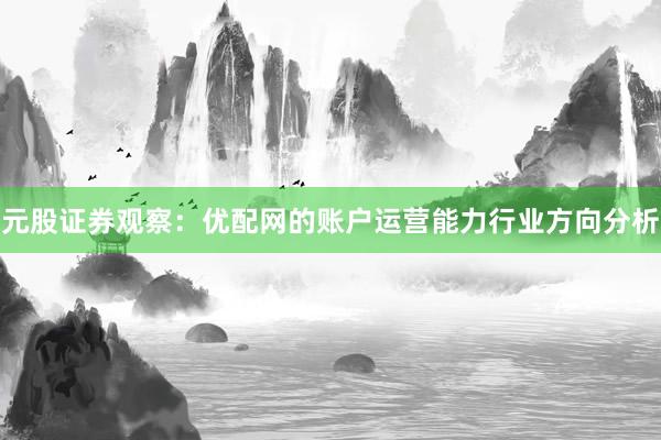 元股证券观察：优配网的账户运营能力行业方向分析