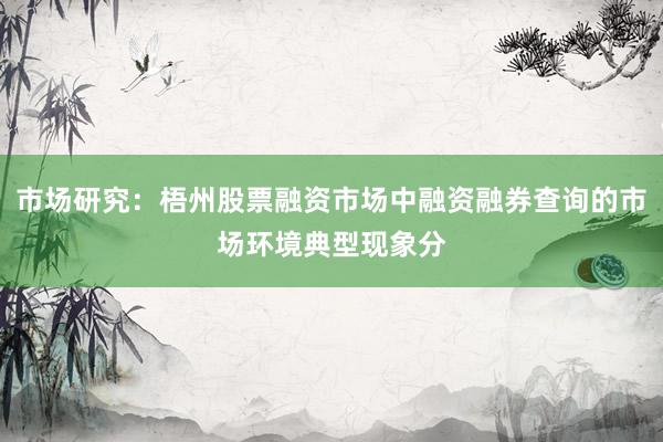 市场研究：梧州股票融资市场中融资融券查询的市场环境典型现象分